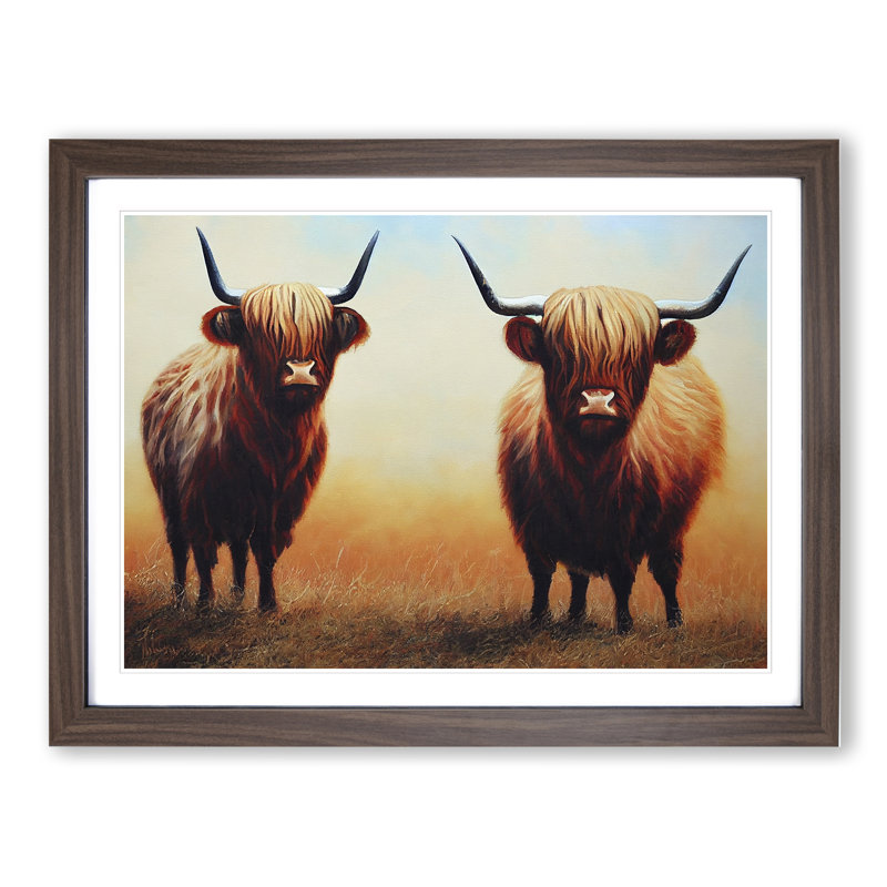 Two Highland Cows Vol.1 - Framed Print, 25cm H x 34cm W x 2cm D, Walnut