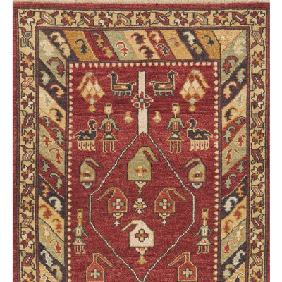 Wool Oriental Area Rug in Black/Red/Beige/Green