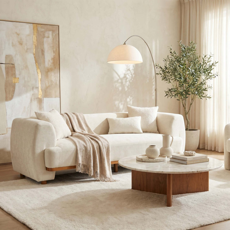 Canapé moderne incurvé en chenille avec accents de bois