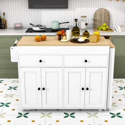 Îlot de cuisine multifonctionnel avec table de salle à manger extensible et rangement spacieux