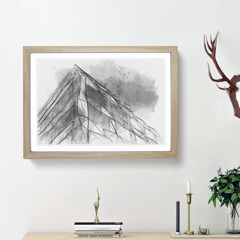 Architecture Sketch Vol.23 in Abstract - Picture Frame Drawing Print, 48cm H x 65cm W x 2cm D, Oak Framed