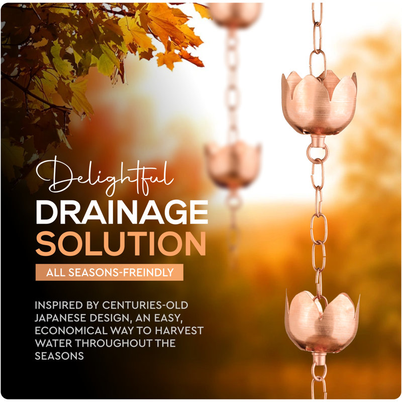 Marrgon Marrgon Copper Rain Chain with Tulip Style Cups for Gutter Downspout Replacement