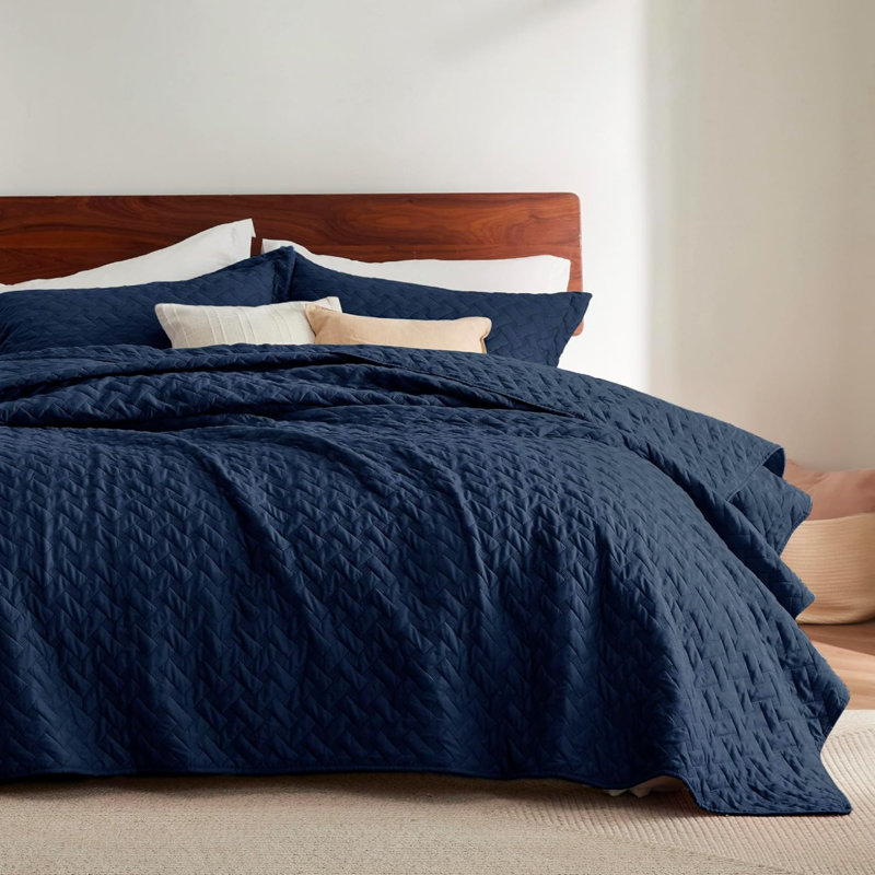Couverture matelassée Best vendeur - motif tissé texturé, couvre-lit léger Airy, 85 g / m², Marine
