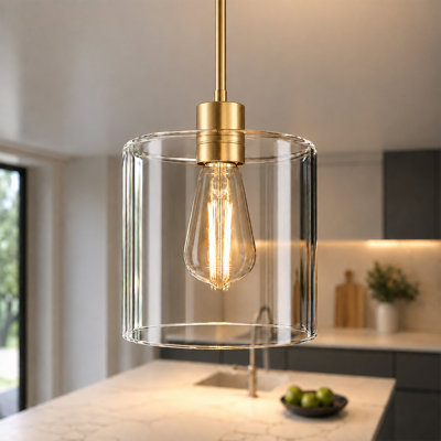 Luminaire suspendu pour îlot de cuisine à abat-jour simple en verre transparent