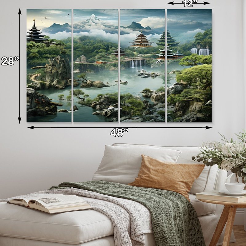 Gulara - art mural asiatique sur toile - 4 panneaux