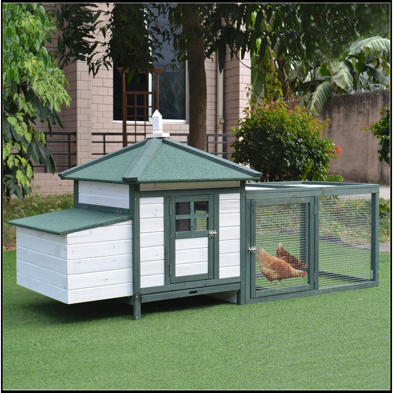 Poulailler en bois 77 po avec nichoir, mignon poulailler extérieur avec plateau amovible, rampe, pour jardin, Blanc