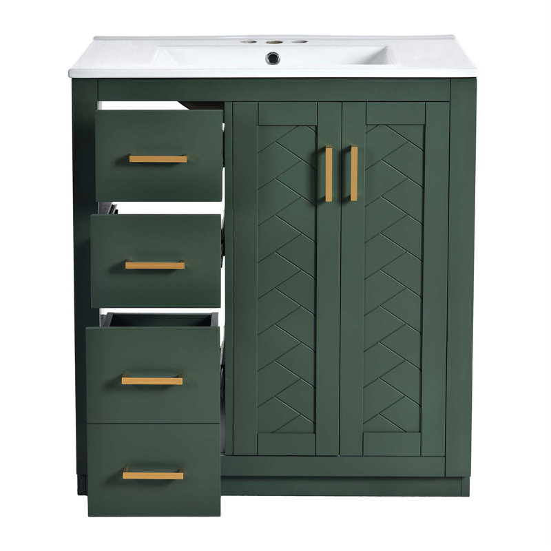 30'' Bathroom Vanity With Ceramic Sink Combo,Solid Wood Frame Bathroom Storage Cabinet, Freestanding Vanity Set With 3 Drawers&Soft Closing Doors