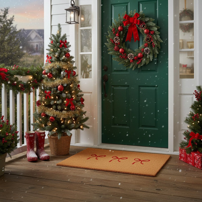 Bow Trio Doormat, Red, 24" W x 36" L