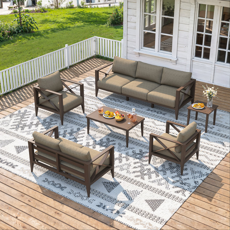 8-Piece Aluminum Patio Furniture Set, Oversized Outdoor Conversation Sofa Set with Coffee Table, Brown All-Weather Deep Seating, Rust-Proof Frame for Backyard, Deck, Porch, or Balcony