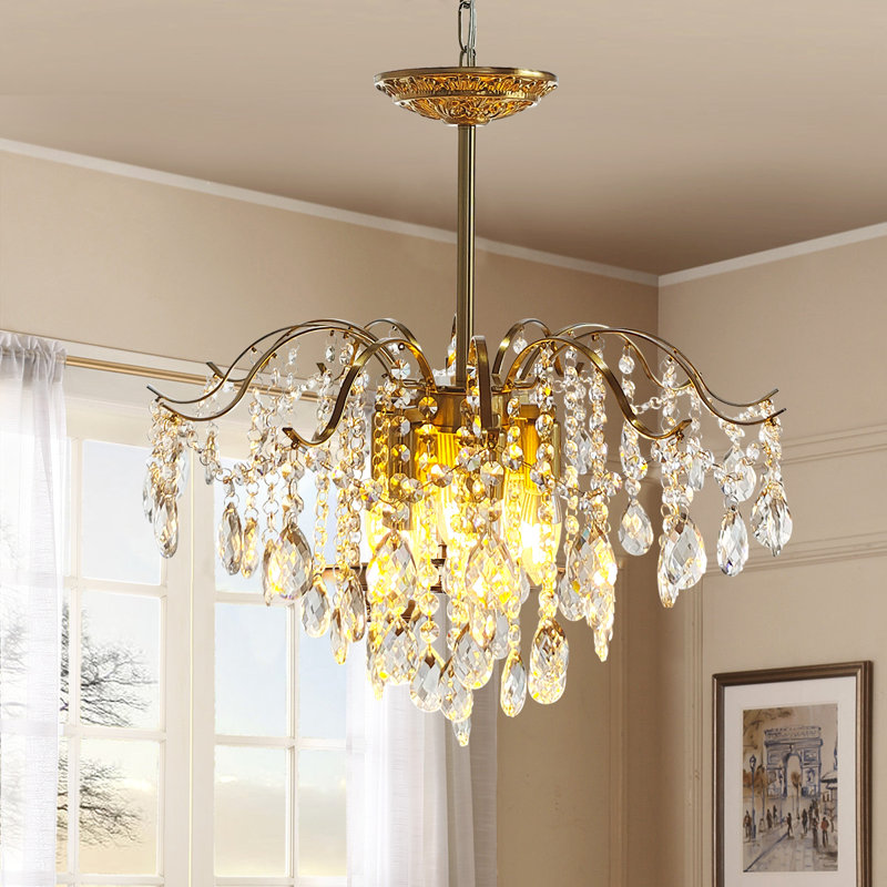 Mid-Century Modern 6-light Dimmable Tiered Crystal Chandelier Luxury, Gold, 47.5" H x 20" W x 20" D