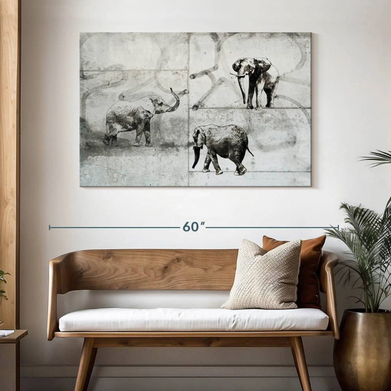 Trois éléphants Brampt, H 32 po x l 48 po
