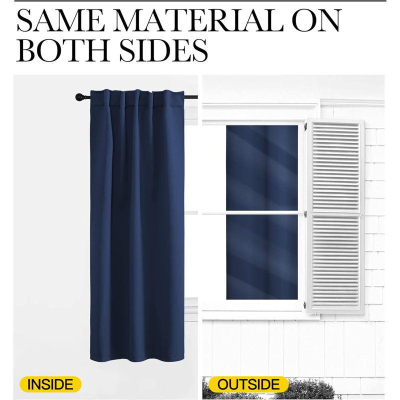 Blackout Curtain Light & Noise Reducing Room Darkening Drapes for Bedroom/Living Room/Kitchen, 2 Pieces, 42" W x 70" L, Navy
