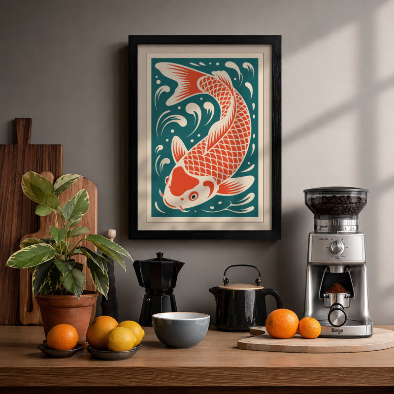 Flowing Koi Japandi - Framed Print, A1 - 84.1 x 59.4 cm, Black