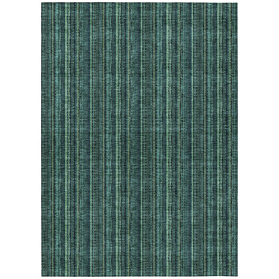 5' X 8' Teal Blue Aqua And Mint Green Striped Washable Indoor Outdoor Area Rug