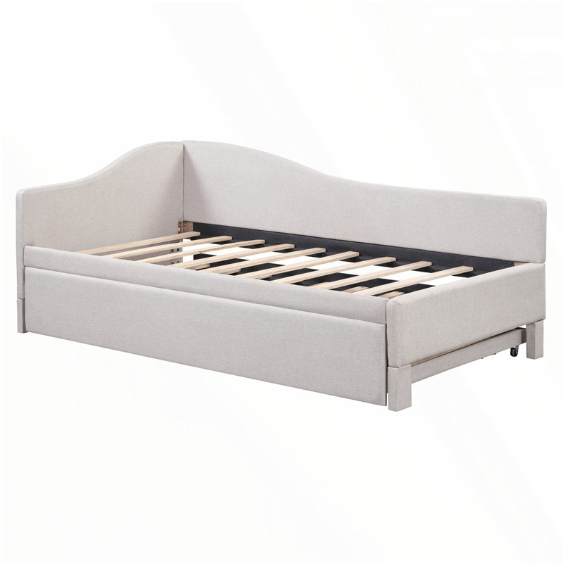 L-Shaped Upholstered Daybed With Pop Up Trundle, Beige
