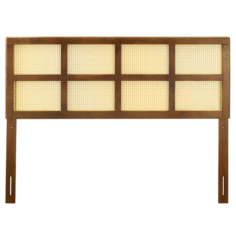 Luana Cane Full Headboard in Walnut Wood with Woven Rattan