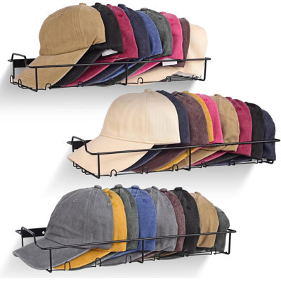 Wall Hat Racks For Baseball Caps, 3 Pack, Black