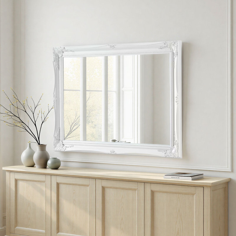 French Style Burdette Carved Wood Framed Accent Mirror, 103 cm H x 73 cm W, White