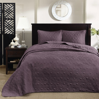 Couvre-lit très grand réversible en mauve très grand - Surpiqûre classique surdimensionnée pour s'adapter à un matelas à haute profondeur Rembourrage confortable en coton prélavé avec 2 taies décoratives lavables à la machine