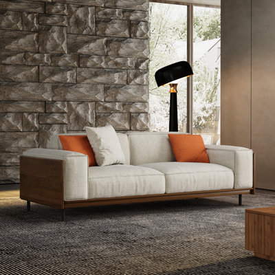 Fabric Sofa With Cotton-Linen Upholstery, Solid Wood Frame & Metal Legs