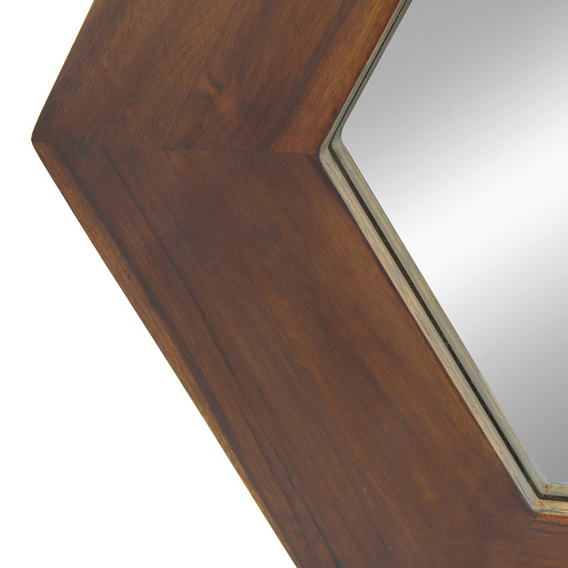 Miroir hexagonal avec cadre en bois massif, espace de vie 18,5 po x 18,5 po, brun foncé 18,5 po x 18,5 po avec miroir, bordure de salle de bain