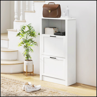 Armoire de rangement pour chaussures spacieuse avec compartiment ouvert et 2 tiroirs rabattables pour les entrées organisées