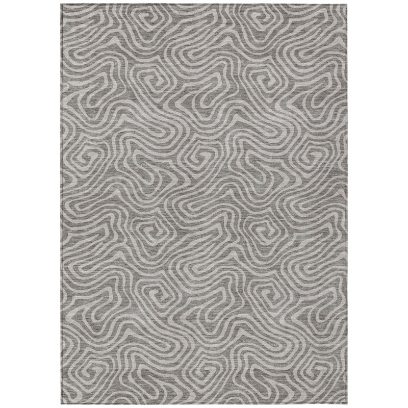 Tapis extérieur lavable abstrait taupe et gris 5 pi x 8 pi