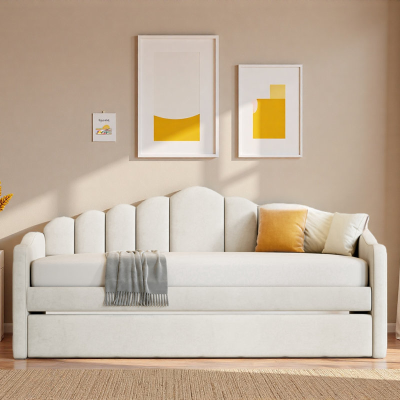 Upholstered Daybed With Trundle And Usb Charging Ports, Beige