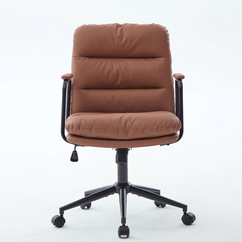 Office Chair,Mid Back Home Office Desk Task Chair With Wheels And Arms Ergonomic PU Leather Computer Rolling Swivel Chair With Padded Armrest,The Back Of The Chair Can Recline 40°