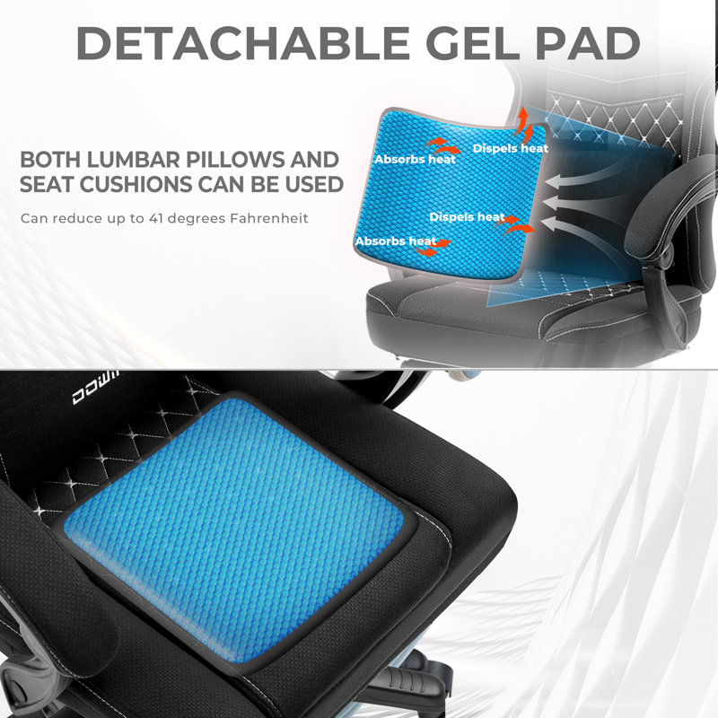 Breathable Fabric Gaming Chair, Comfort Office Chair with Gel Cushion and Storage Bag, Game Chair with Pocket Spring Cushion and Footrest