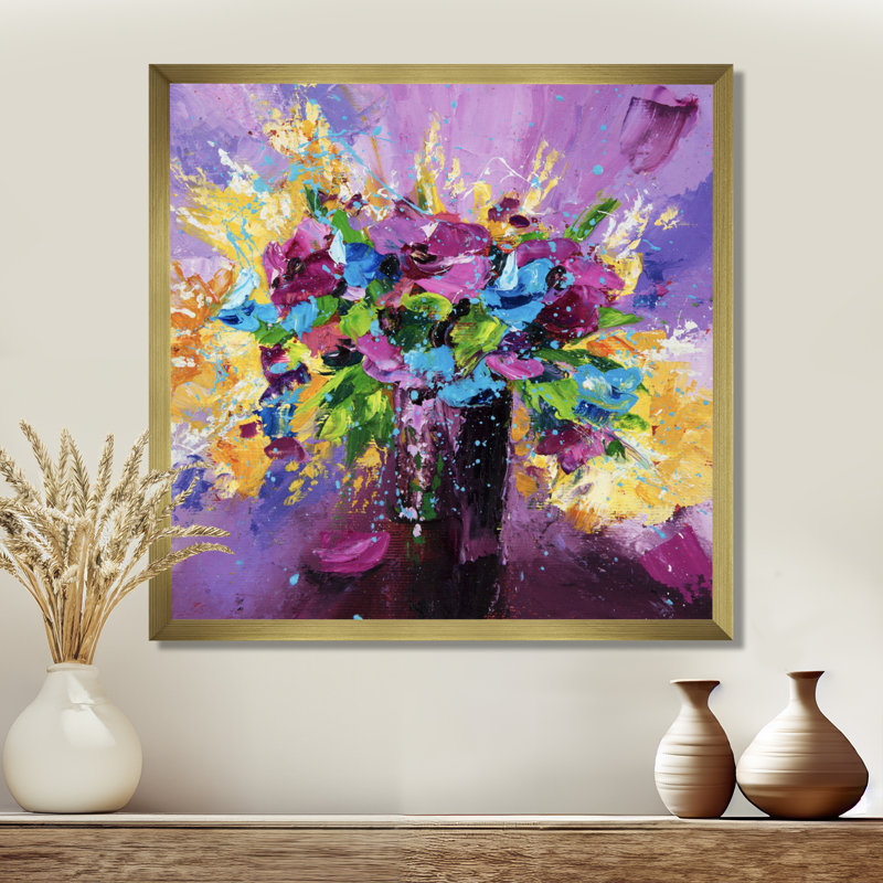 " Bright Bouquet Of Spring Flowers On A Purple Background ", Wrapped Canvas, 46" H x 46" W, No Frame