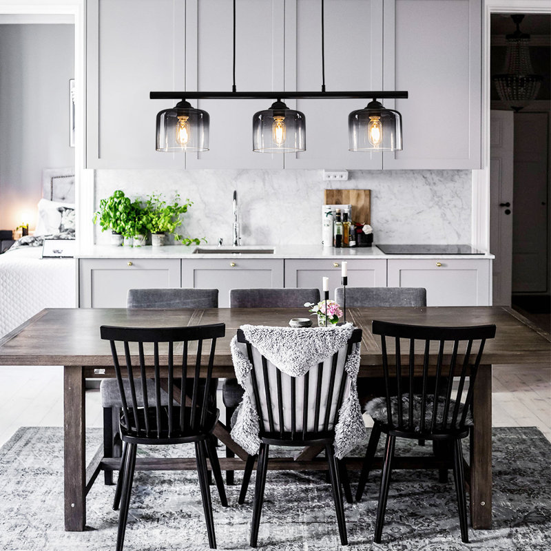 3 - Light Gradient Smoky Bell Shade Kitchen Island Linear Pendant