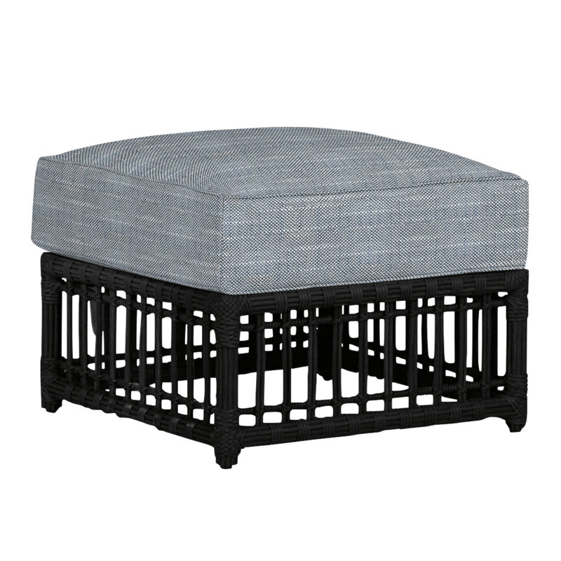 Newport Outdoor Ottoman with Cushion, Welt, Rollo Chambray, Onyx