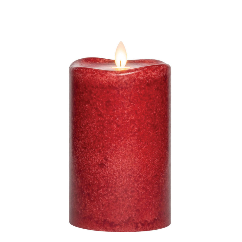 Bougie pilier à DEL sans parfum, H 6 po x l 3,75 po x P 3,75 po, Rouge