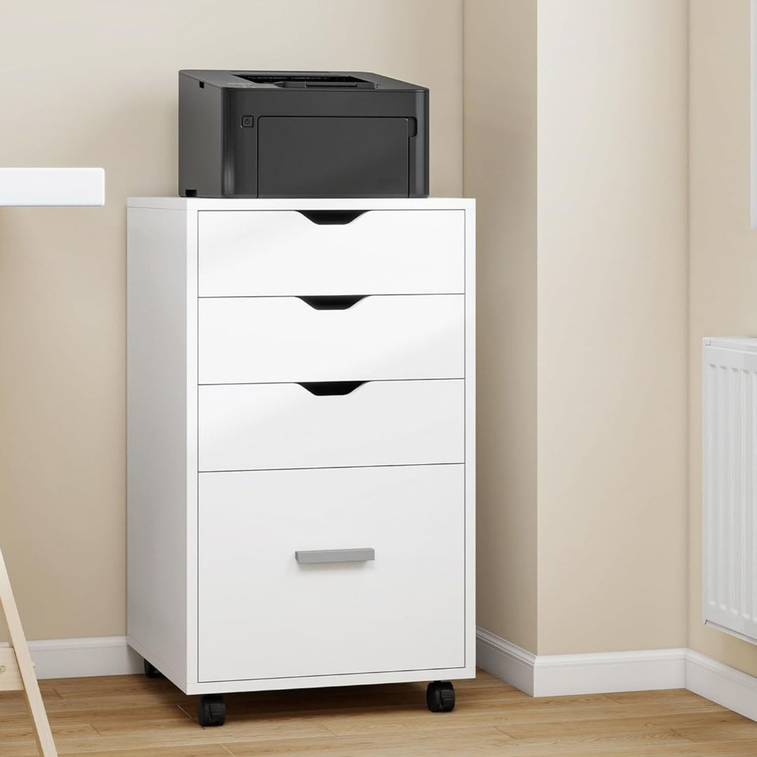 Mobile File Cabinet, 4-Drawer Filing Cabinet with Drawers, 4 Wheels, Rolling Under Desk (White)