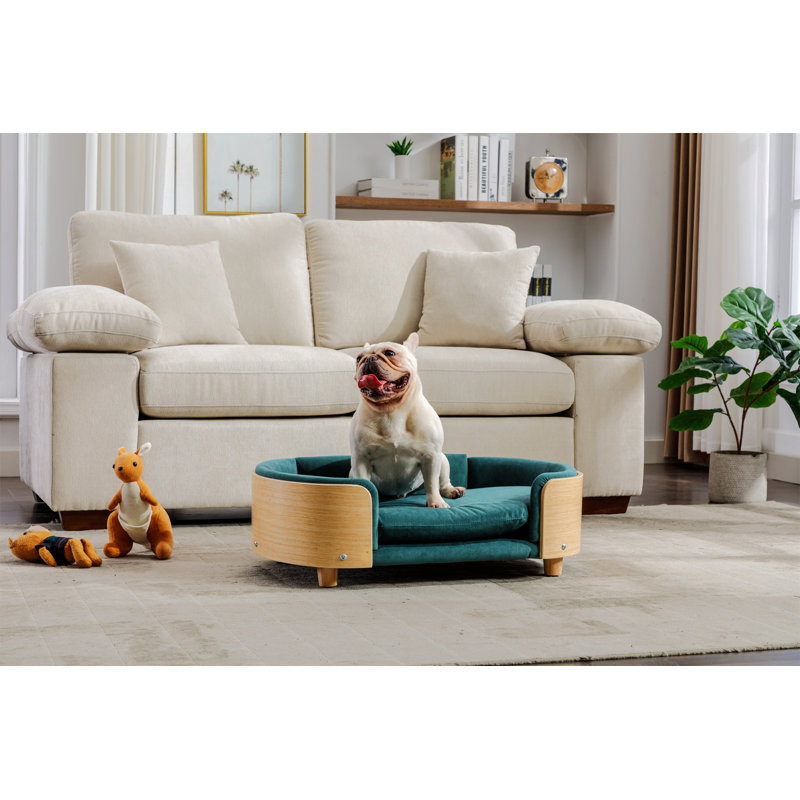 Canapé pour chien en bois massif Inira, Vert foncé / naturel, L 30,7 po x P 20,08 po x H 9,85 po