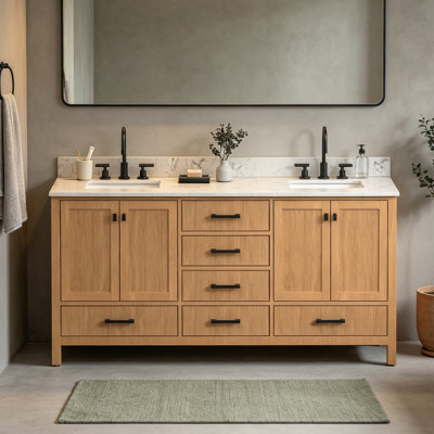 72 Inch Double Sinks Freestanding Bath Vanity With Engineered Marble Top