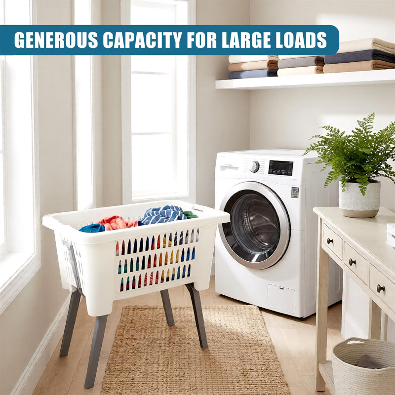 Folding Laundry Basket With Foldable Legs - Lightweight Ventilated Laundry Bin, Large Capacity Plastic Washing Basket, Space-saving Clothes Basket Storage