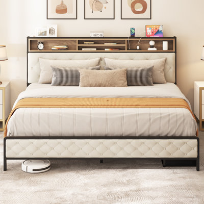 Naumann Upholstered Bookcase Storage Bed