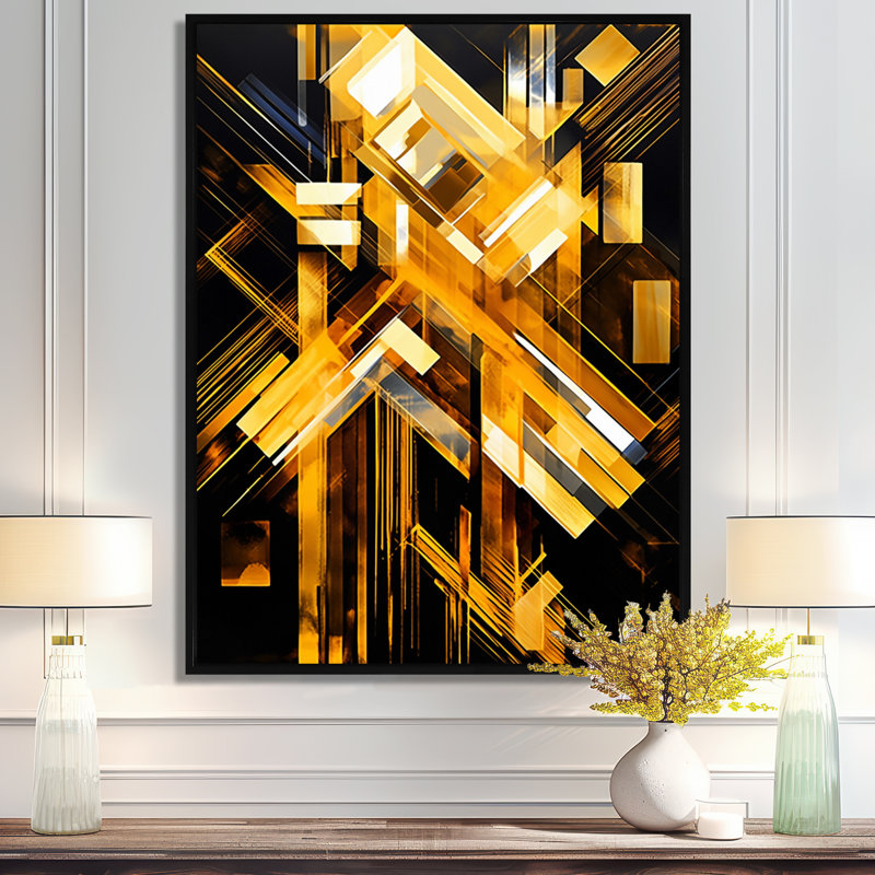 Art nouveau, lever de soleil vibrant - art mural géométrique, H 20 po x l 12 po x P 1 po, Toile avec cadre flottant noir