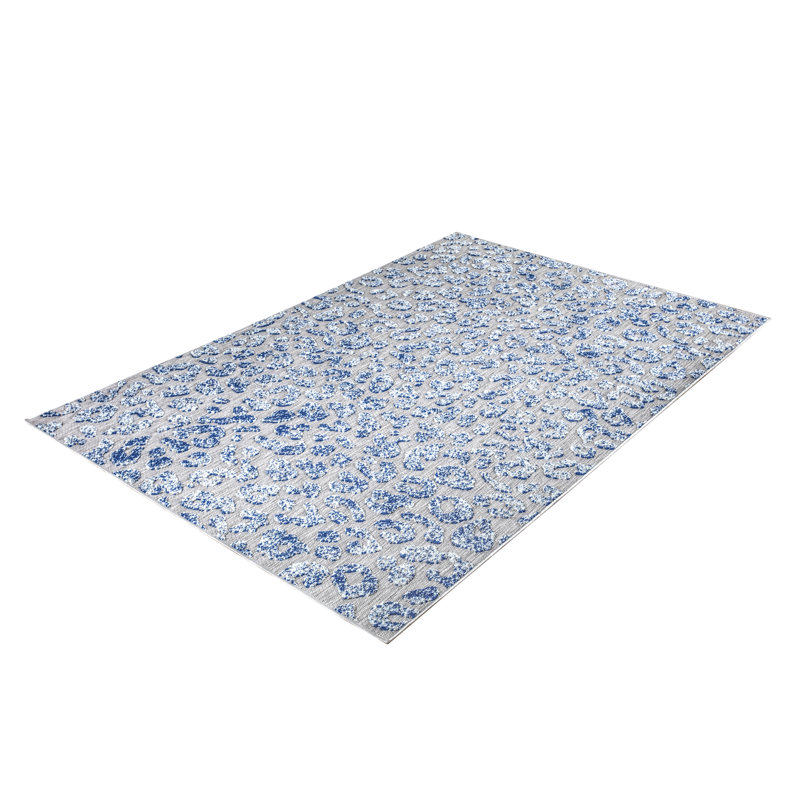 Tapis en polypropylène imprimé animalier bleu / gris, Rectangle 6 pi x 9 pi