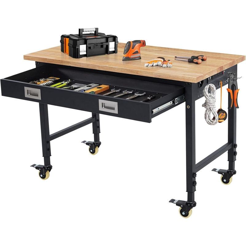 51cm W Manufactured Wood Top Height-Adjustable Workbench