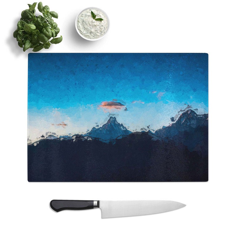 Glass Fishtail Mountain Nepal in Abstract Chopping Board, 28.5 cm W x 20 cm L