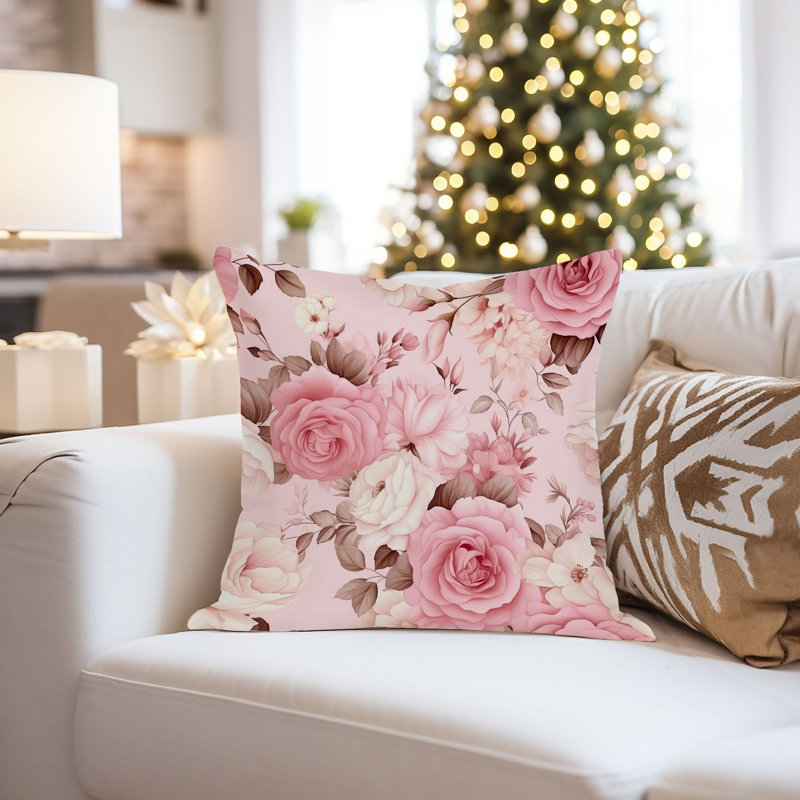 Motif floral de roses roses, H 20 po x l 20 po, Motif de roses roses en sourdine