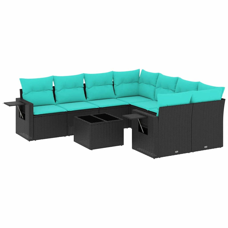  Ensemble de canapé de patio 9 pièces avec coussins en rotin de polyester noir