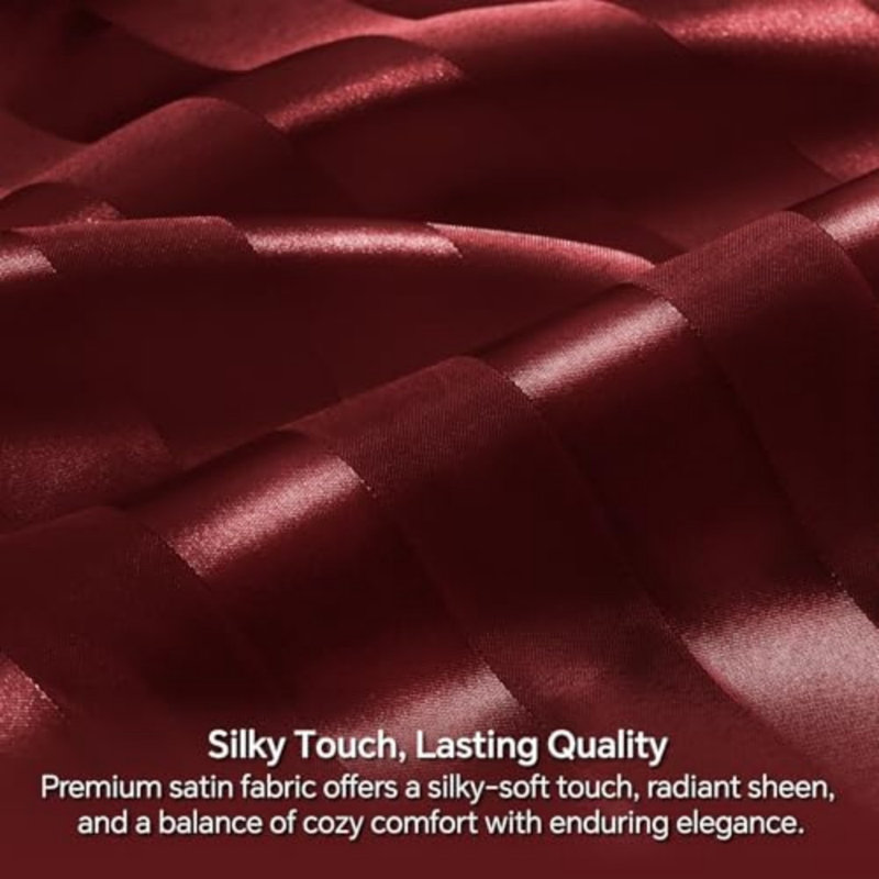 Ensemble de draps 4 pièces en satin de satin à rayures jacquard avec sangles élastiques