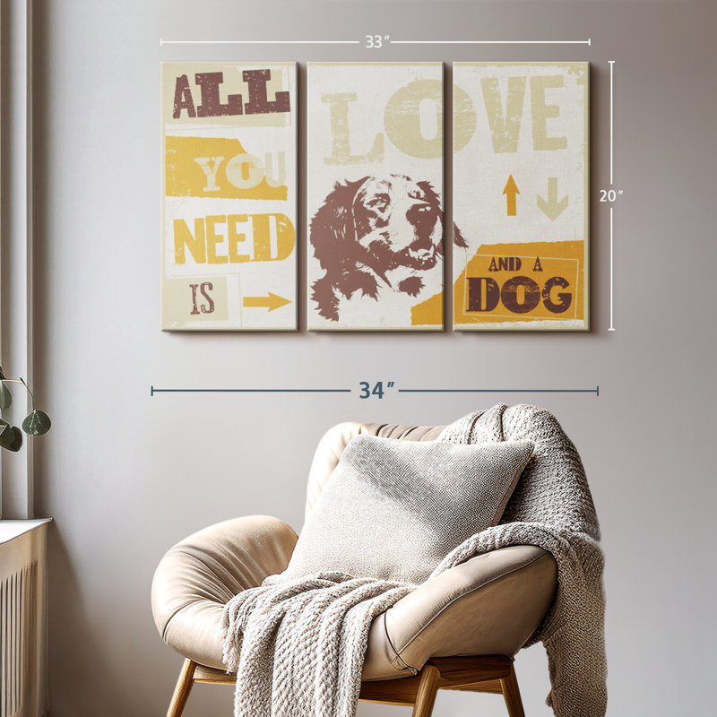 «All You Need Is Love And Dog» sur toile, H 20 po x l 33 po x P 1,25 po