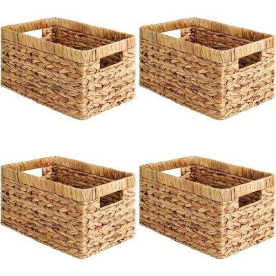 Ensemble de 4 paniers de rangement en osier avec poignées, bacs de rangement en jacinthe d'eau pour étagères, garde-manger, salle de bain, cuisine, garde-robe et maison