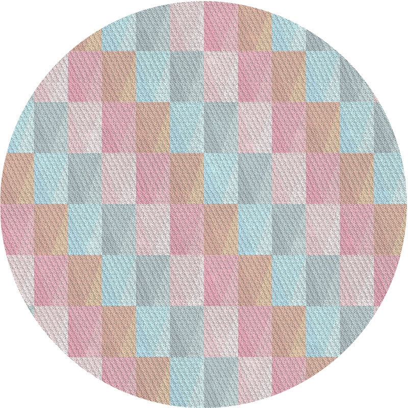 Tapis rose/bleu à motifs, Rond 6 pi