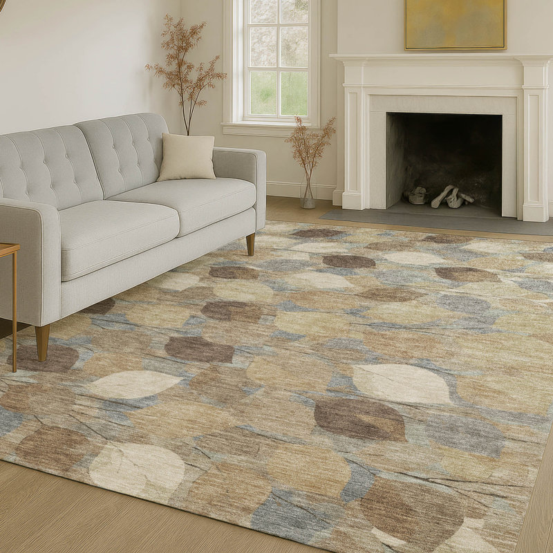 Tapis floral intérieur / extérieur lavable à la machine Chantille ACN2444, Beige, 10 pi x 14 pi